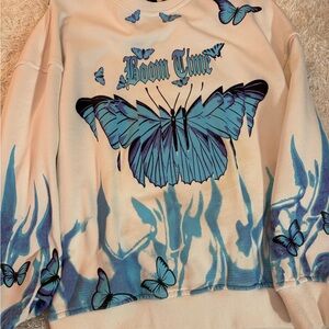 Blue Butterfly Graphic Sweatshirt